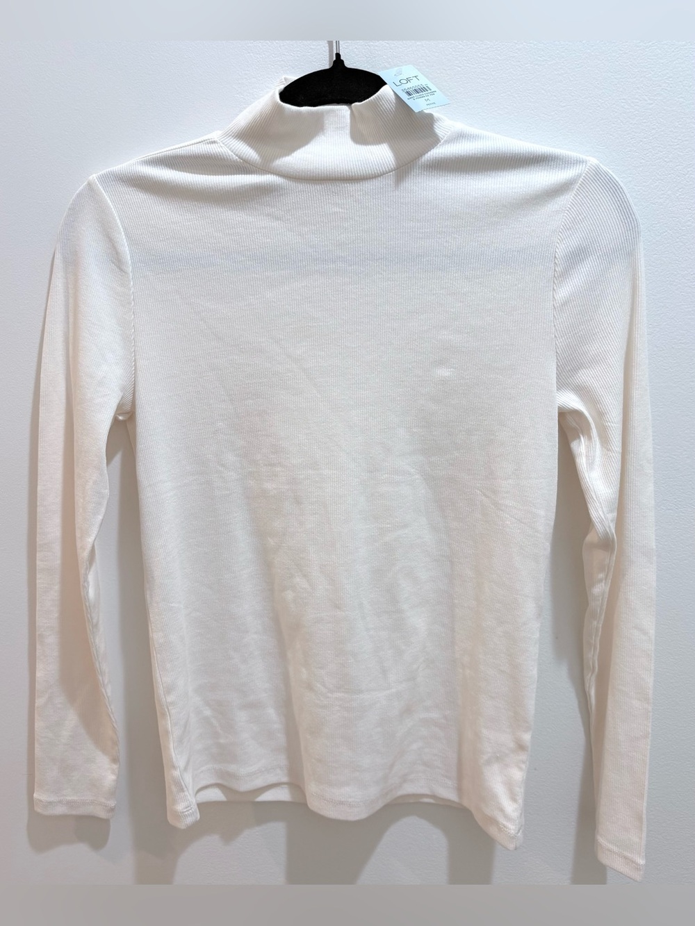 Loft Cotton Mock Neck Long Sleeve White Top Petite Medium Business Casual Basics